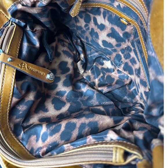 B Makowski Women's Vintage Silver Studded Purse Handbag Cognac Soft Leather - Picture 8 of 10